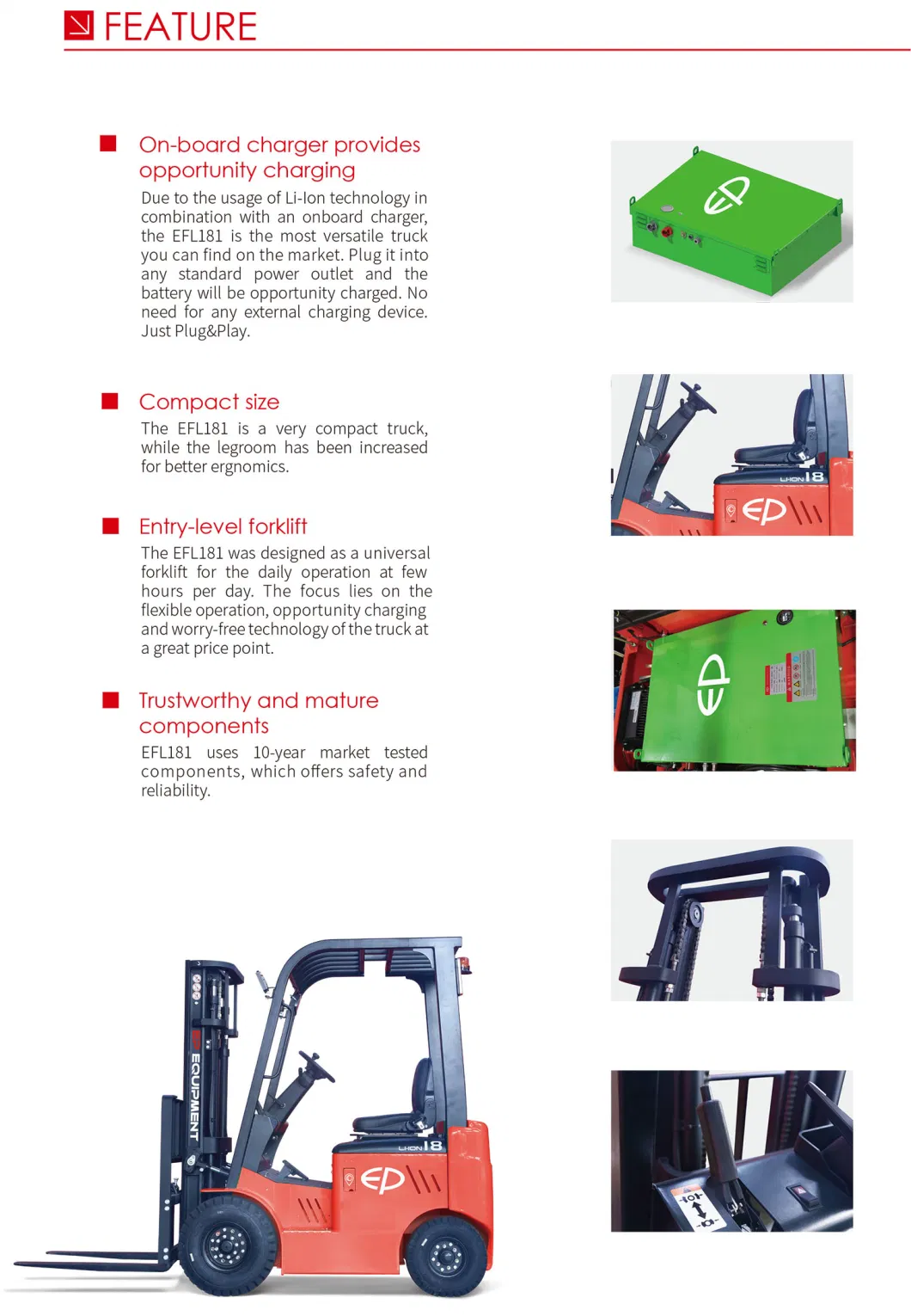 China Factory Compact 1800kg Full Electric Four Wheel Lithium Battery Forklift Trucks with on-Borad Charger